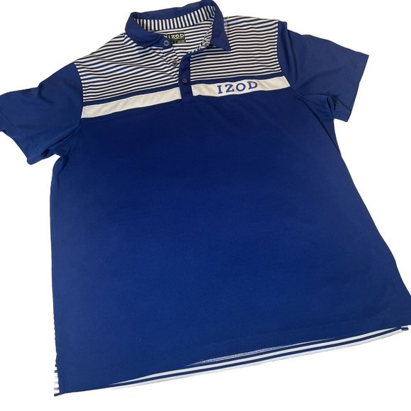 Izod Golf Polo Shirt Men's Large L Blue Collared Short Sleeve Athletic Quick Dry - Picture 1 of 8